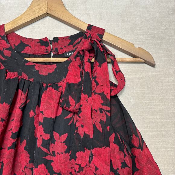 Torrid Floral Sleeveless Halter Bow Top 2X Red Black Dark Romantic Whimsygoth - Picture 9 of 10